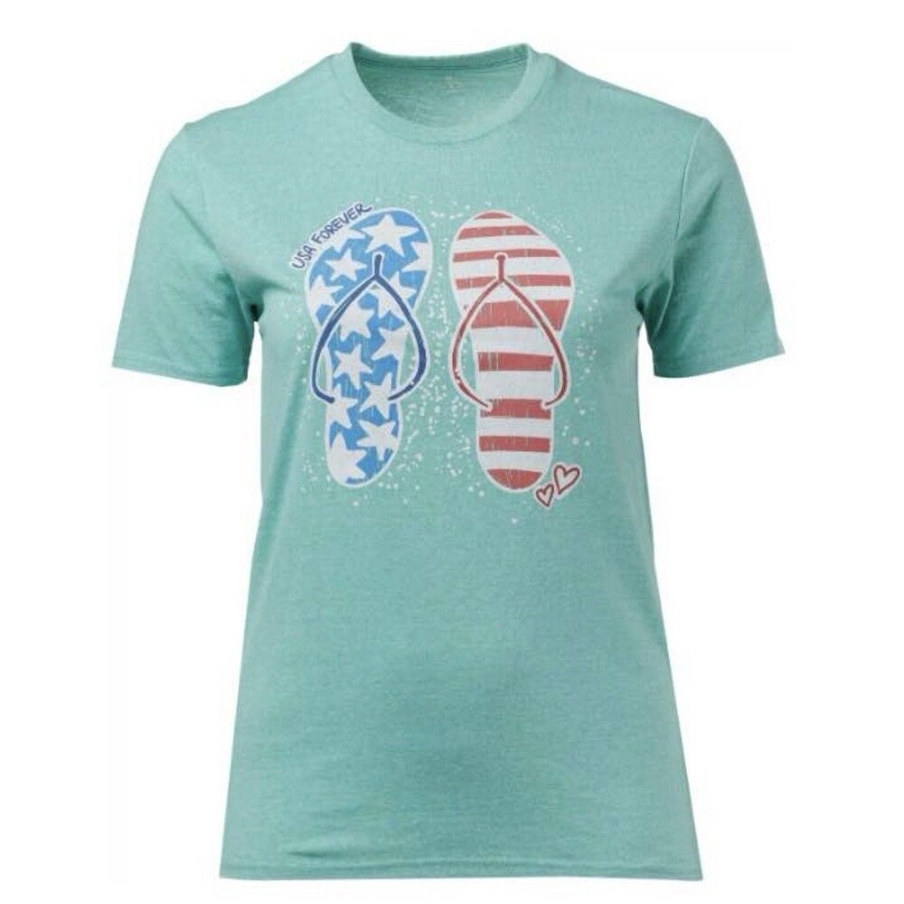 USA 250th T-Shirt Womens 2XL Patriotic Flip Flops 60% Cotton Blend